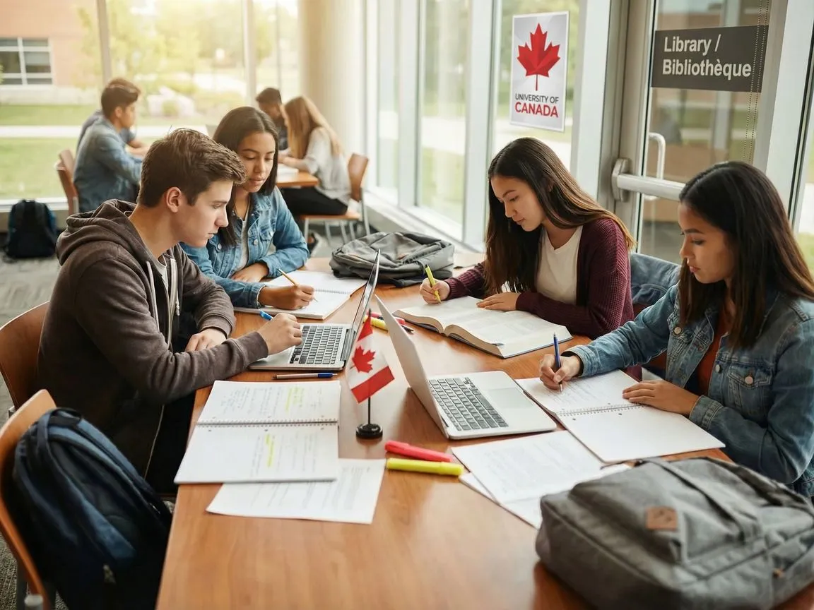 Students reviewing Canadian university application materials
